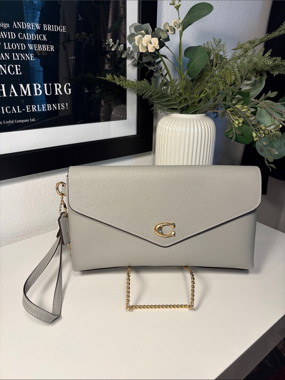 NWT COACH Wynn Leather Clutch/Wristlet In Dove Grey
